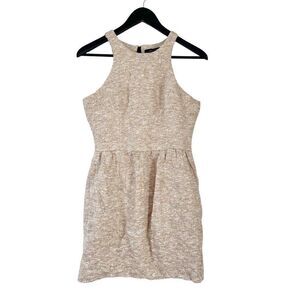 Zara Cream Gold Metallic Thread Fit & Flair Sleeveless Dress